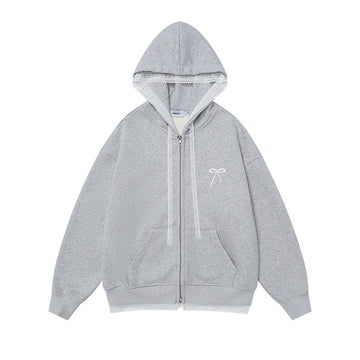 NERESUM lace stitching fake two-piece fleece zipper hoodie lazy style sweet cool design jacket