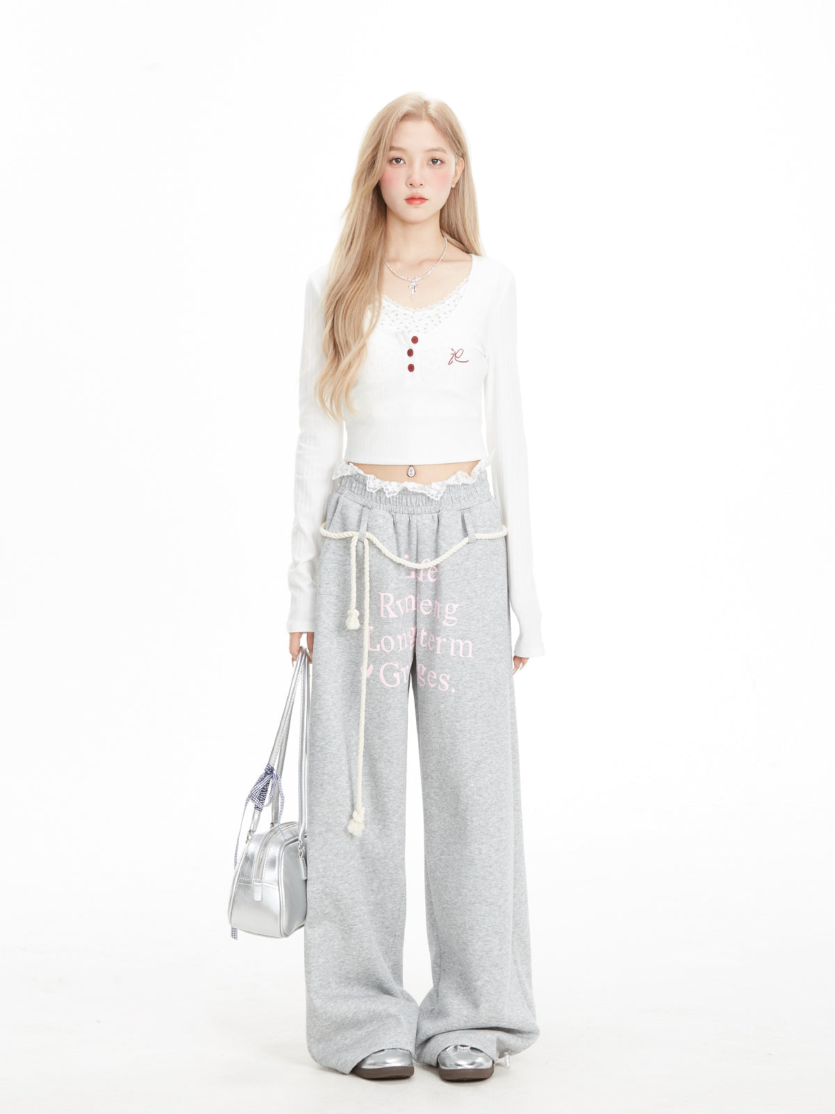 NERESUM Retro Jazz Dance Hip Hop Sweatpants Lace Stitched Strap Casual Pants