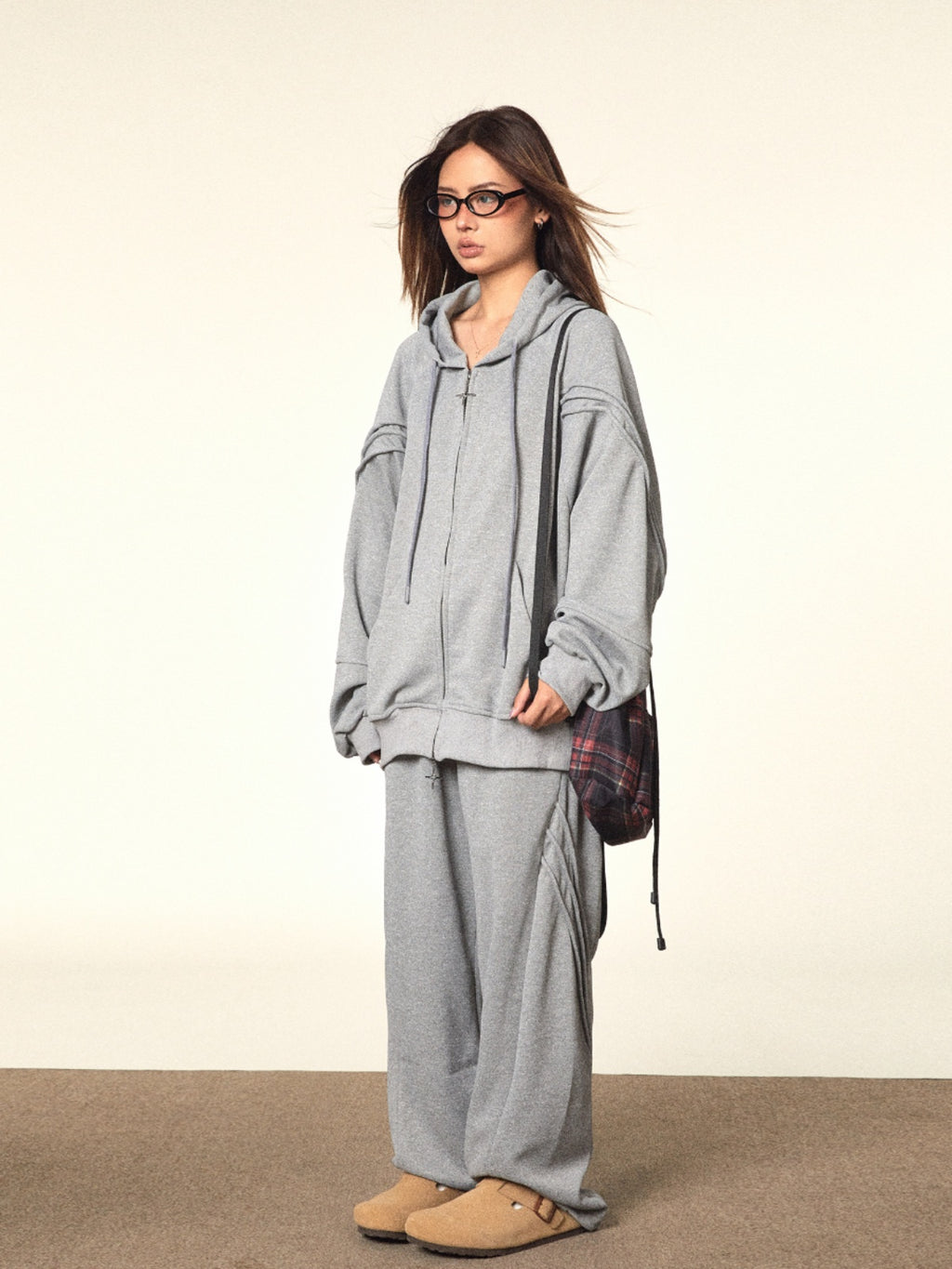 BLACKBB Lazy Hooded Long Sleeve Zip Up Set Elastic Waist Sweatpants