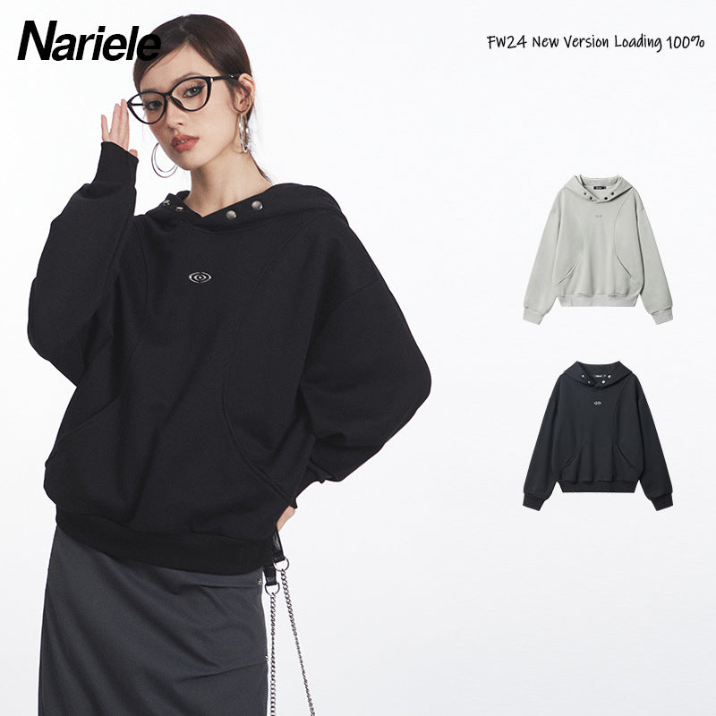 "Clearance"  Nariele American Style Retro Elegant Loose Pullover Hoodie