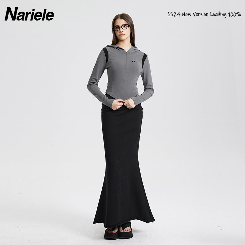 Nariele Casual Slim Long Sleeve Crop Top Fit Jacket Hoodie