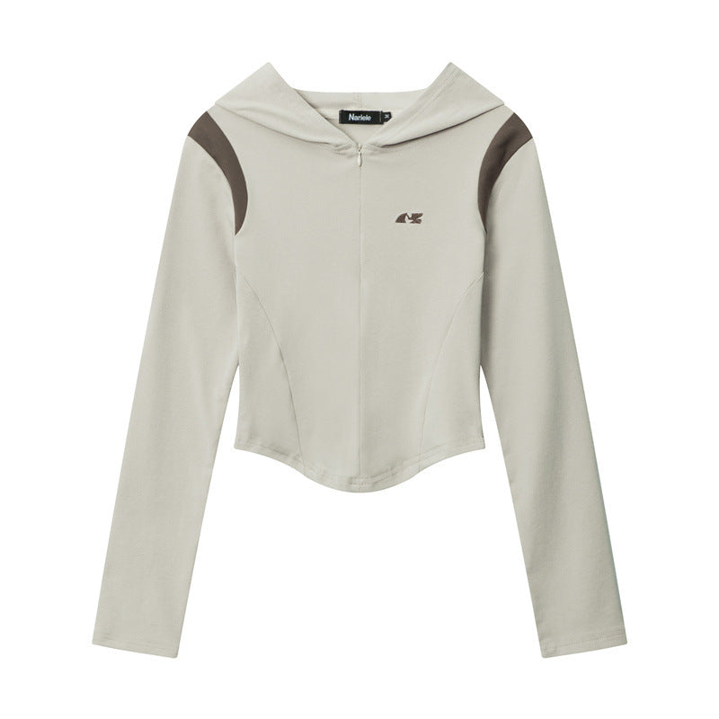 Nariele Casual Slim Long Sleeve Crop Top Fit Jacket Hoodie