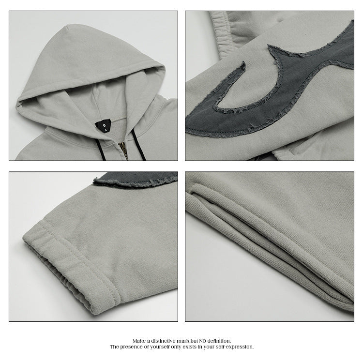 #OVDY Retro distressed fried wash jacket heavy hoodie Zipper Jacket