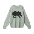 Nariele Cat Sweater Lazy Casual Knitted Loose Retro Crewneck Pullover Sweater