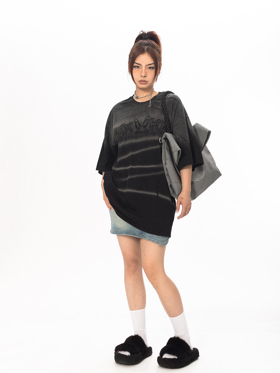BLACKBB Street Niche Wash Gradient Embroidery Short Sleeve Tee