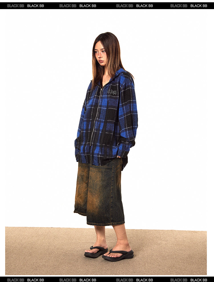 BLACKBB Gothic Print American High Street Zipper Up Jacket