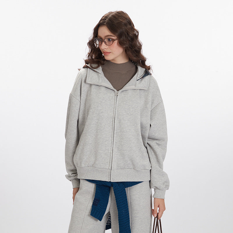 Nariele Fake Two-piece Hoodie Retro Loose Plaid Patchwork Jacket