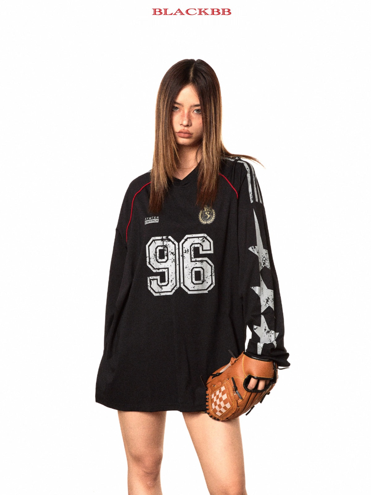 قميص BLACKBB الأمريكي بأكمام طويلة ورقبة على شكل حرف V