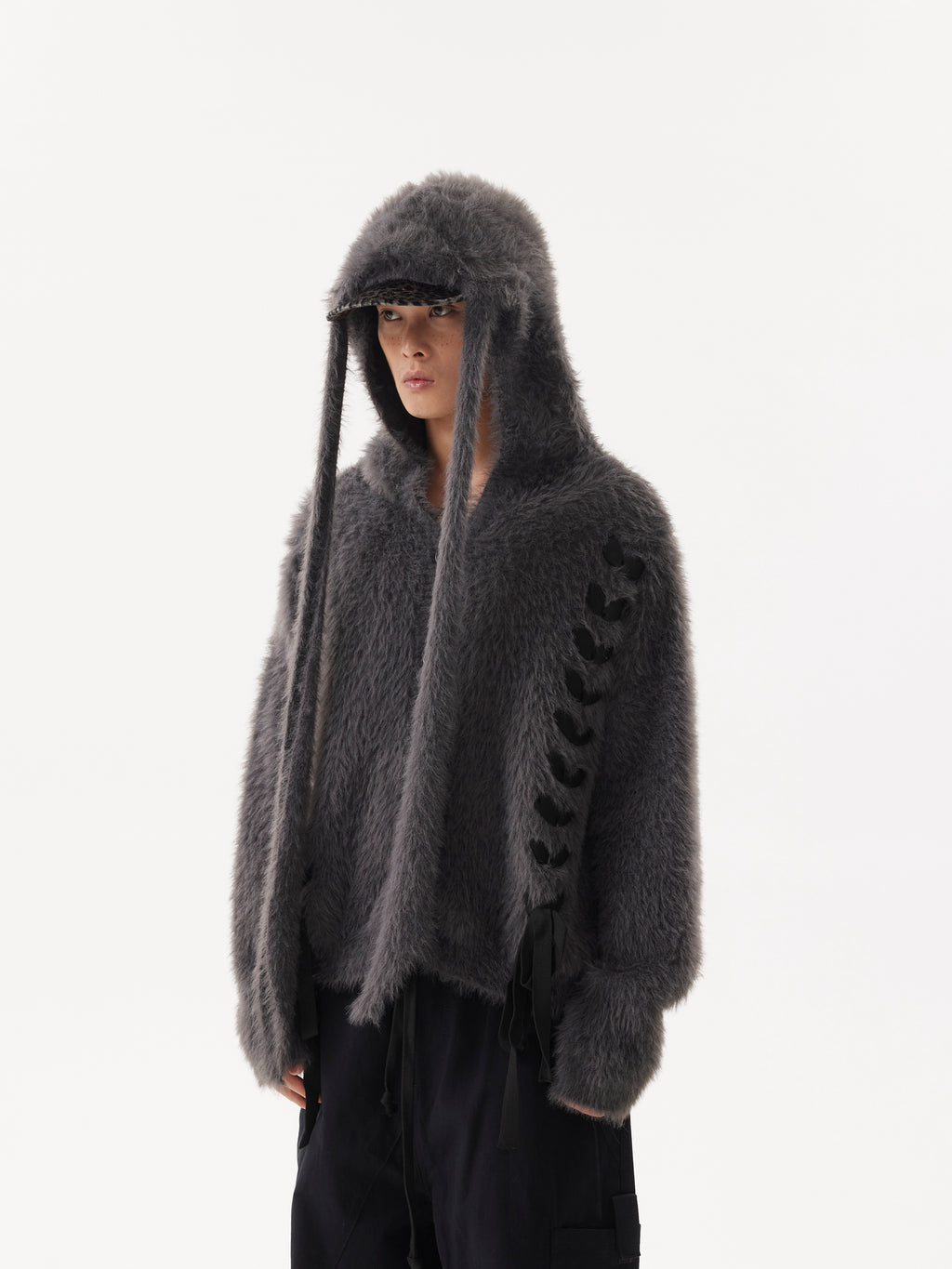 BTSG Plush Mink Fur Drawstring Ear Embellishment Sweater Hoodie