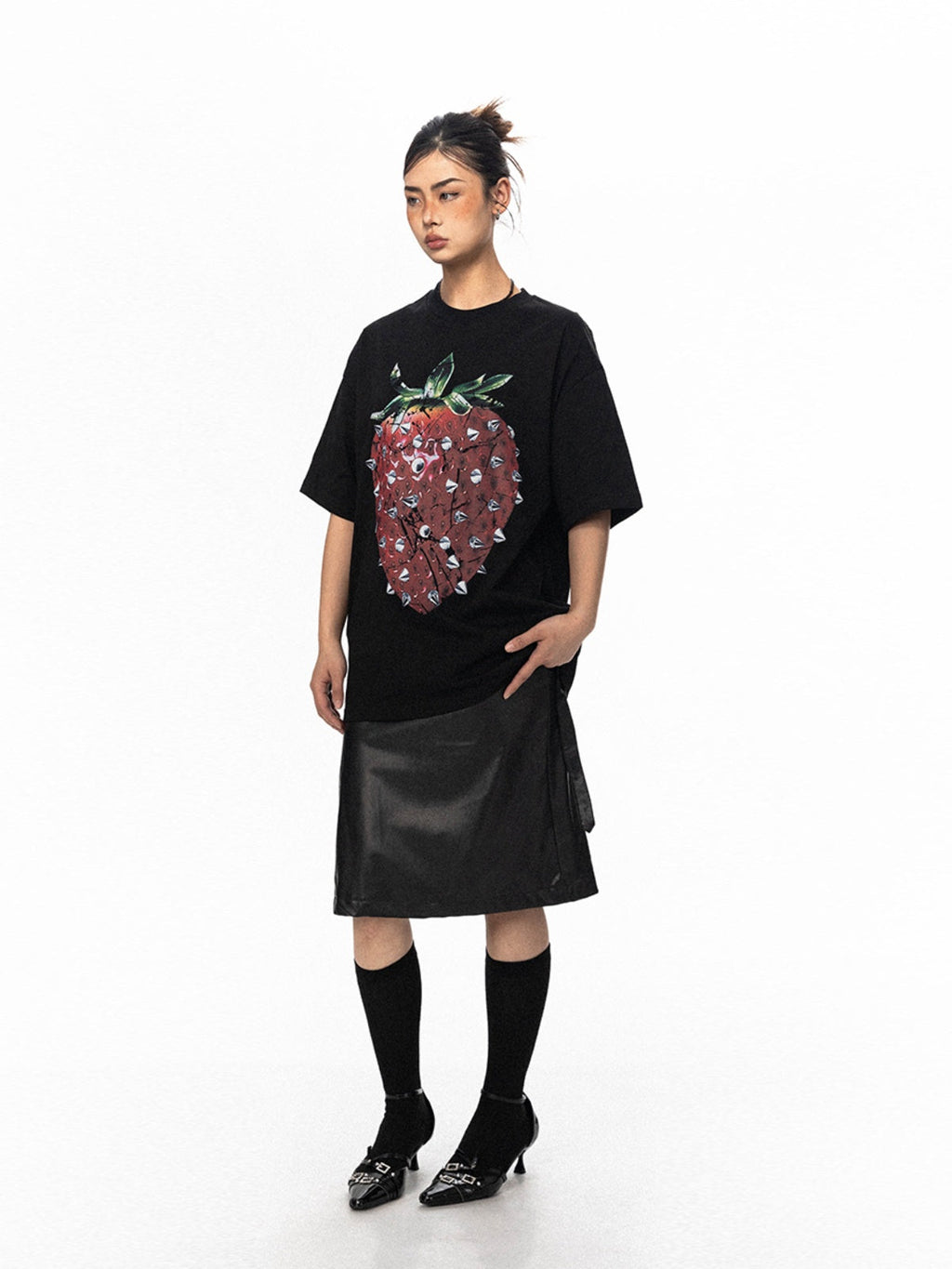 BLACKBB Trendy Niche Three-dimensional Strawberry Print Tee