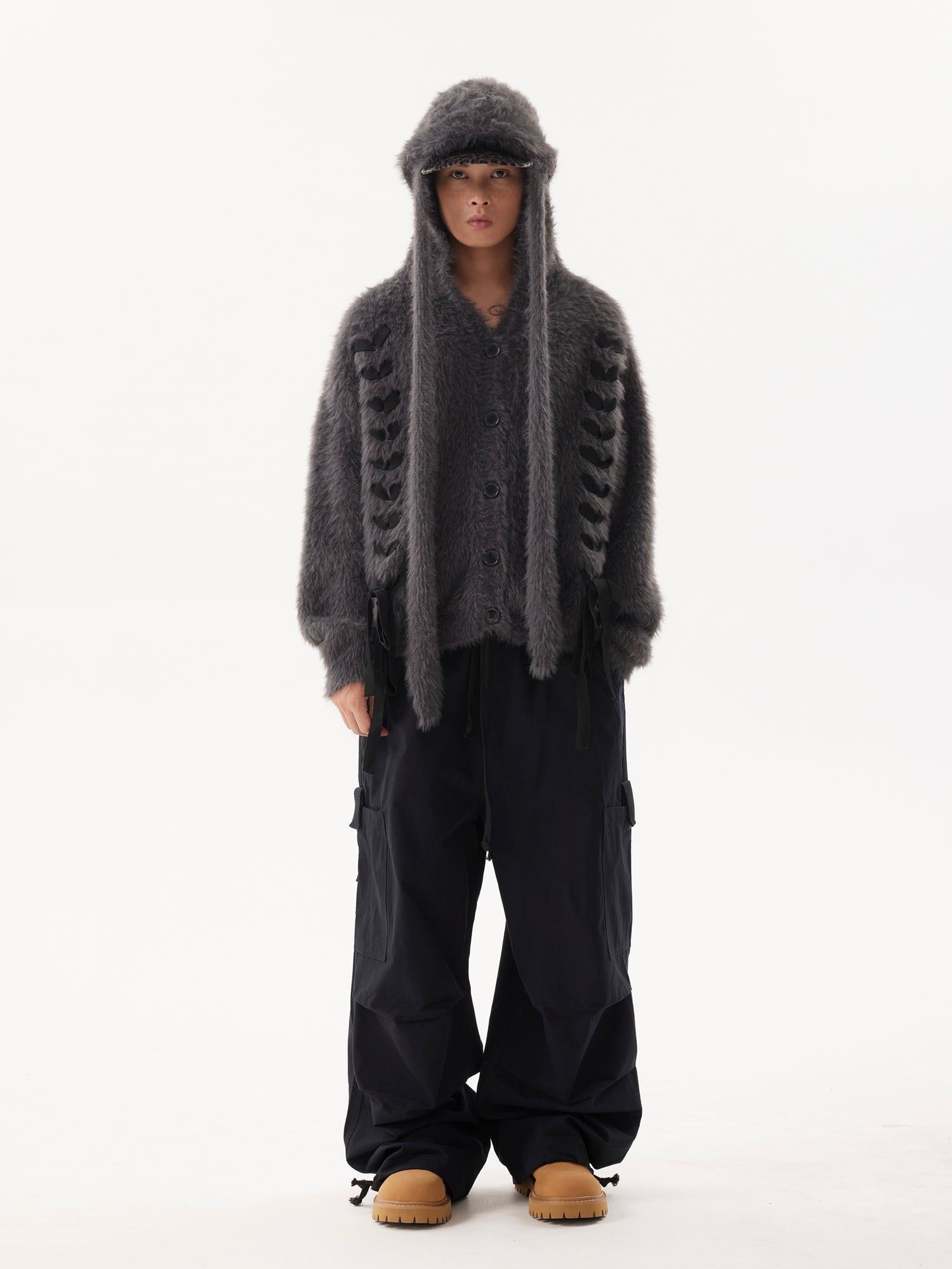 BTSG Plush Mink Fur Drawstring Ear Embellishment Sweater Hoodie