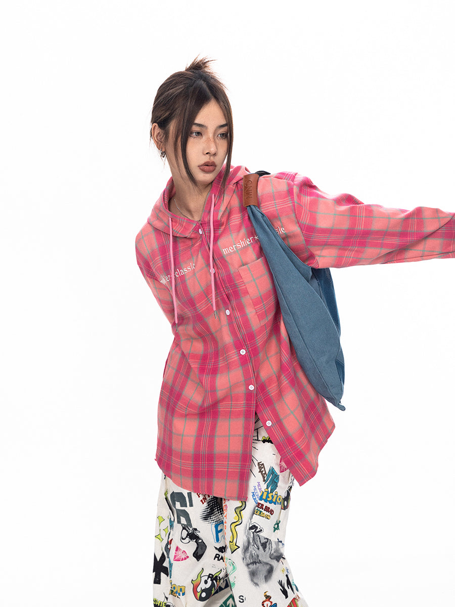 BLACKBB قميص زوجين فضفاضة مطرزة الوردي الصدر