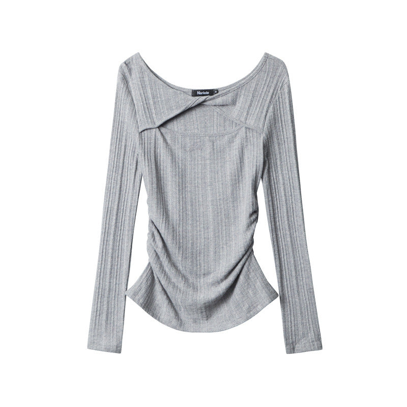 Nariele Cross Shoulder Hallow Long-sleeved Slim Fit Irregular Kint Sweater