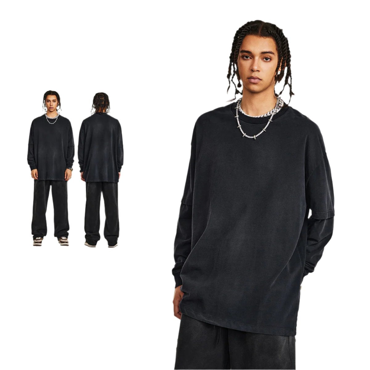 تي شيرت بولو بأكمام طويلة و ياقة دائرية