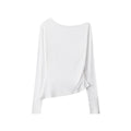 Nariele Elegant Irregular Slim T-Shirt Long Sleeve  Slope Collar Top