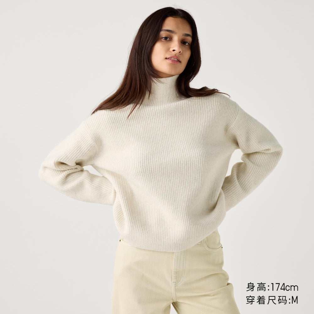 Uniqlo Women's High Neck Knit Loose Long Sleeve Sweater