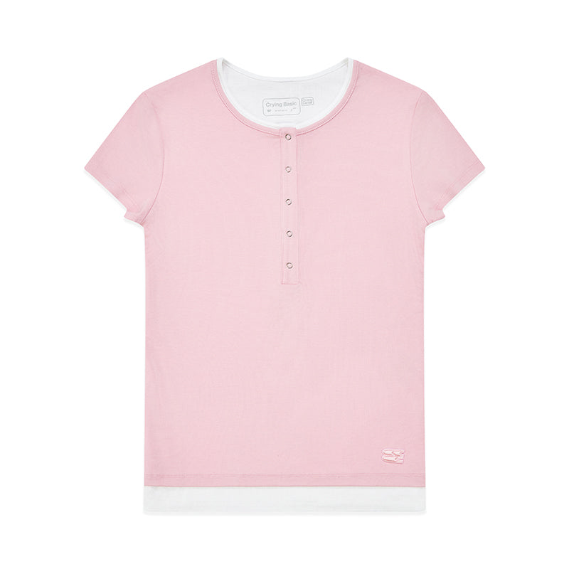 CryingCenter Tricolor Henley Collar Vintage Tee