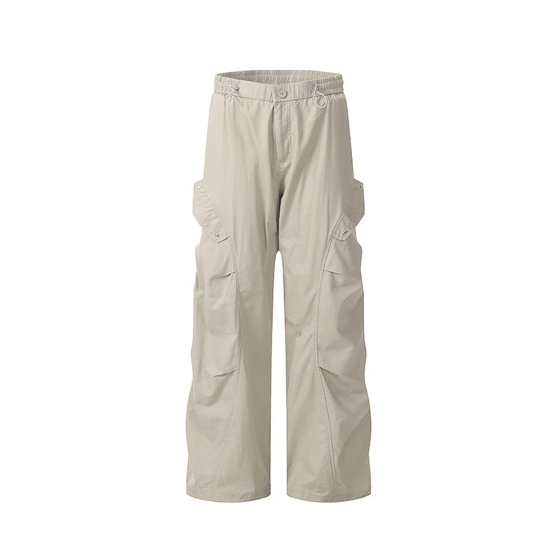 Nariele Unisex Retro Windproof Cargo Pants Ruffled Wide Leg Loose Pants