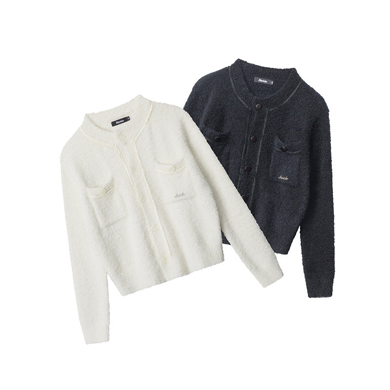 Nariele round neck knitted sweater women's french top jacket short cardigan
