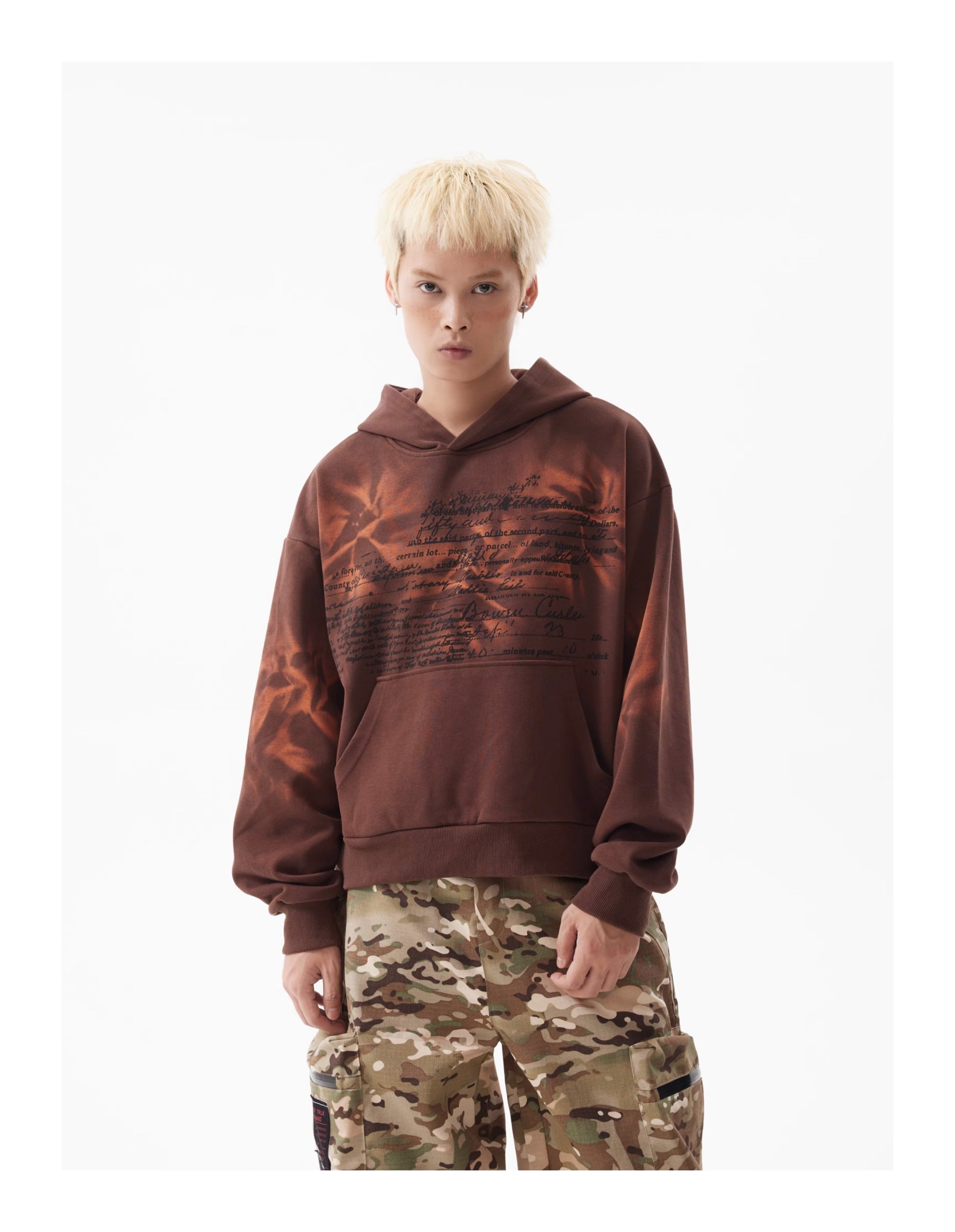 BTSG American Vintage Gradient Slogan Print Silhouette Hooded Cropped Hoodie