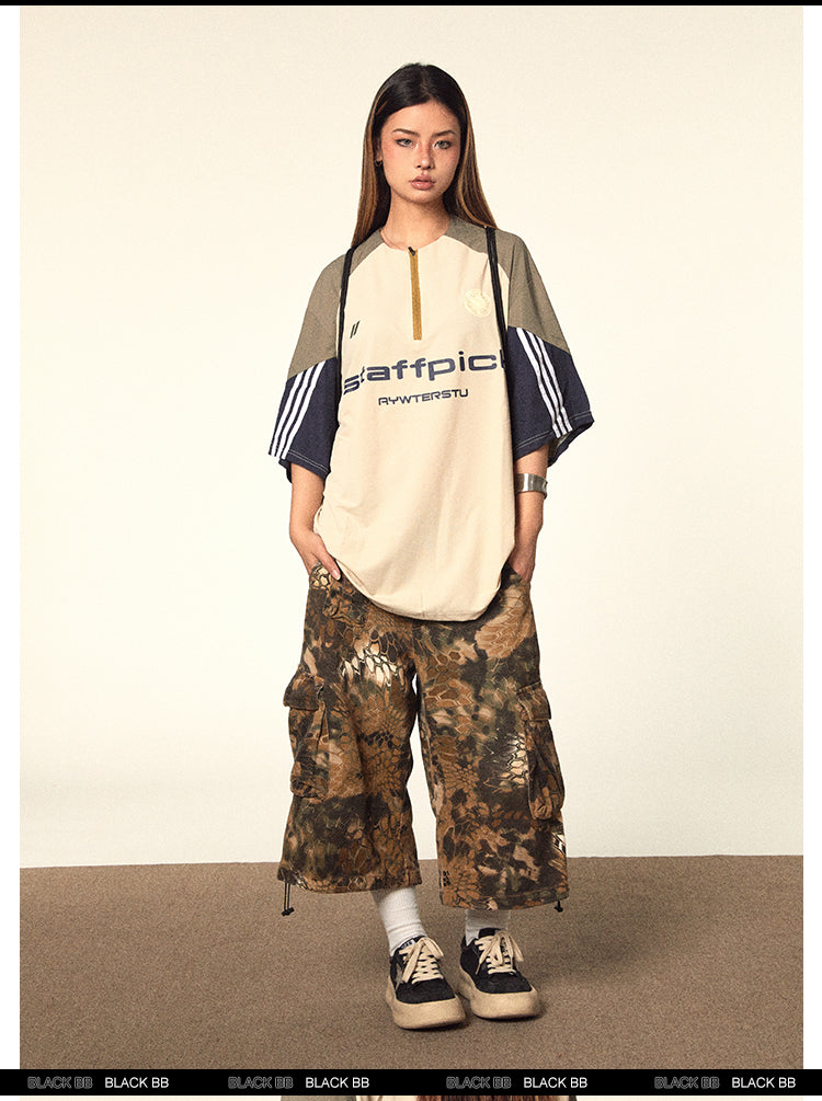 BLACKBB Camouflage Loose Denim Cropped Pants