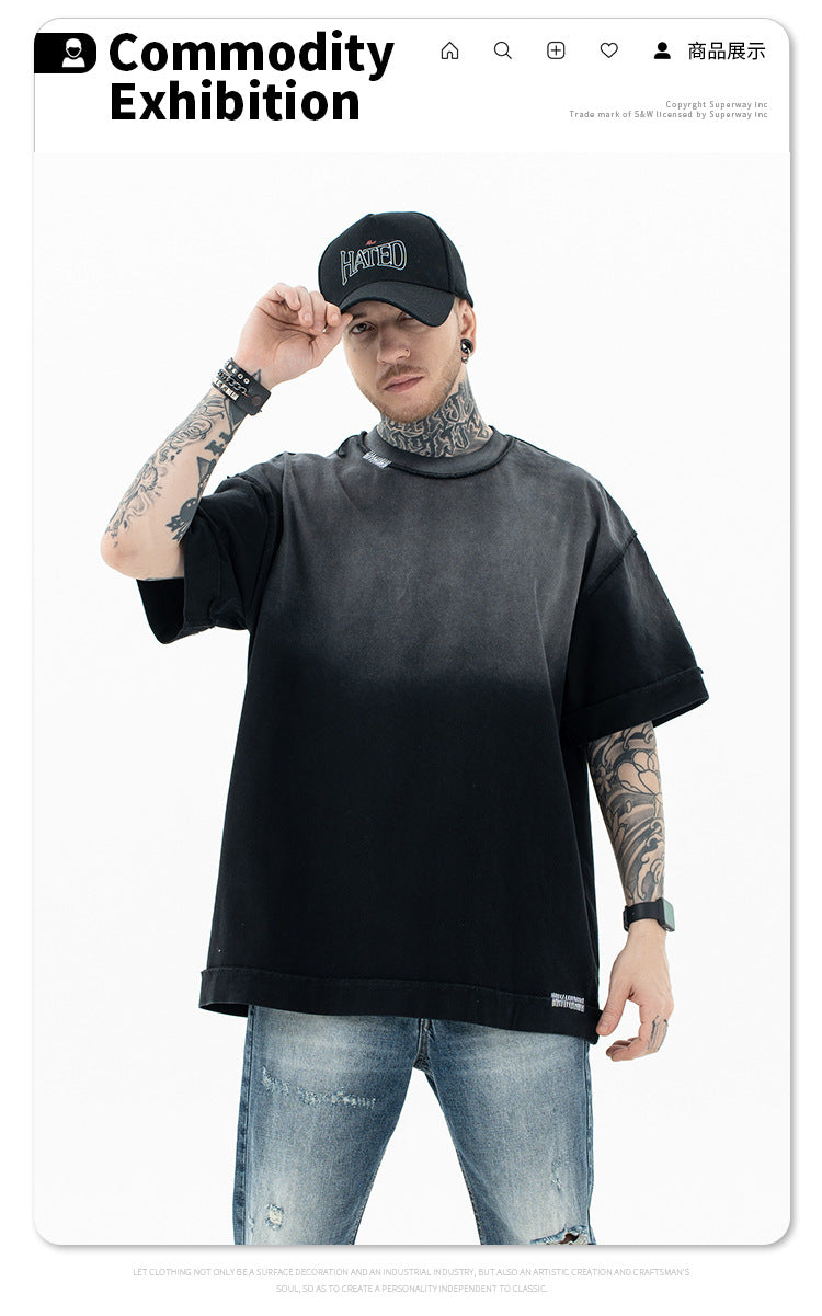 FORGIVNESS  Gradient Wash Destruction Retro Short Sleeve Tee