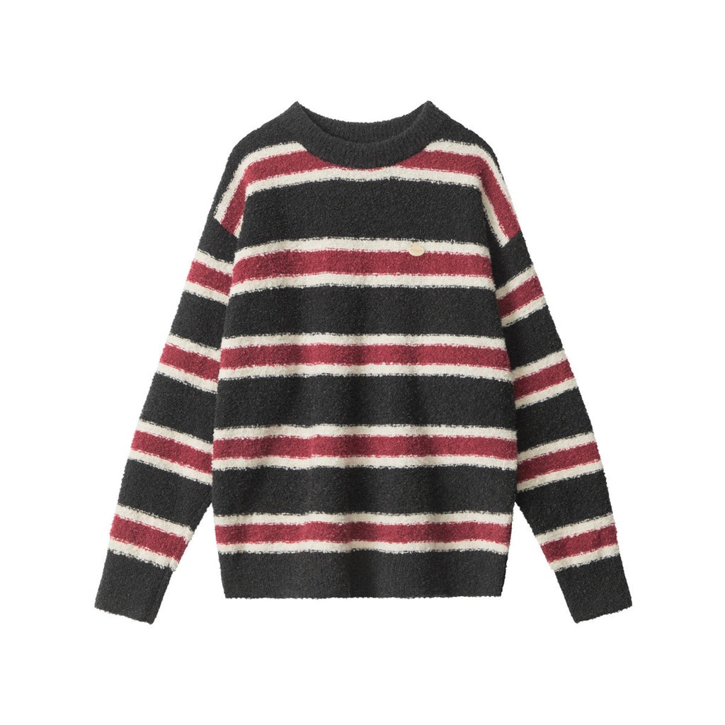 Nariele vintage striped crew neck sweater loose Puffy knit pullover Sweater