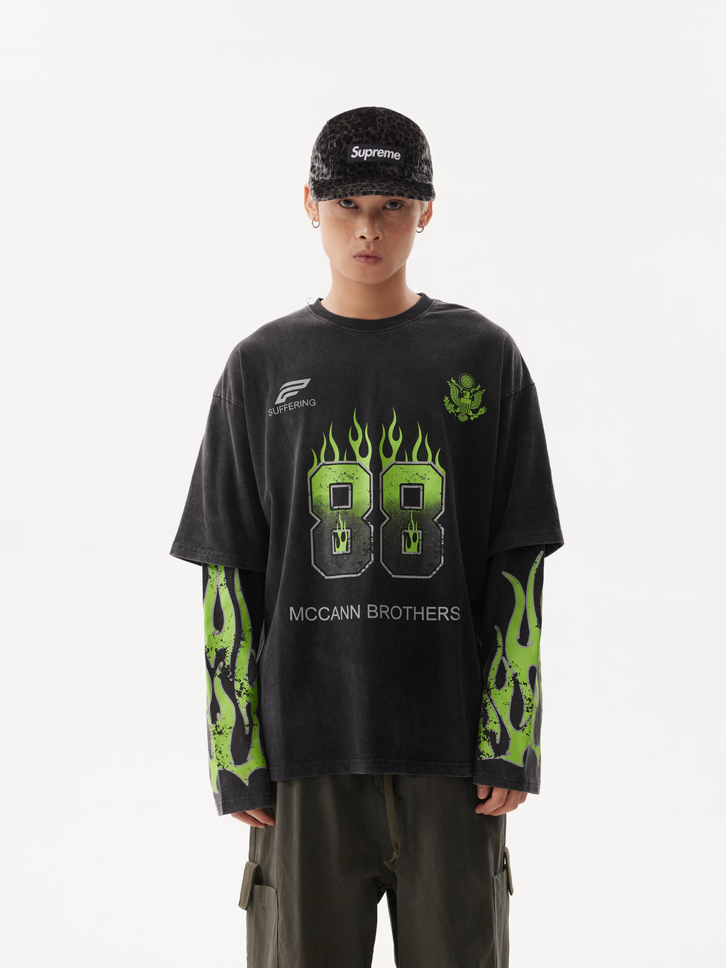 BTSG Flame Racing Fake Double Long Sleeve Tee