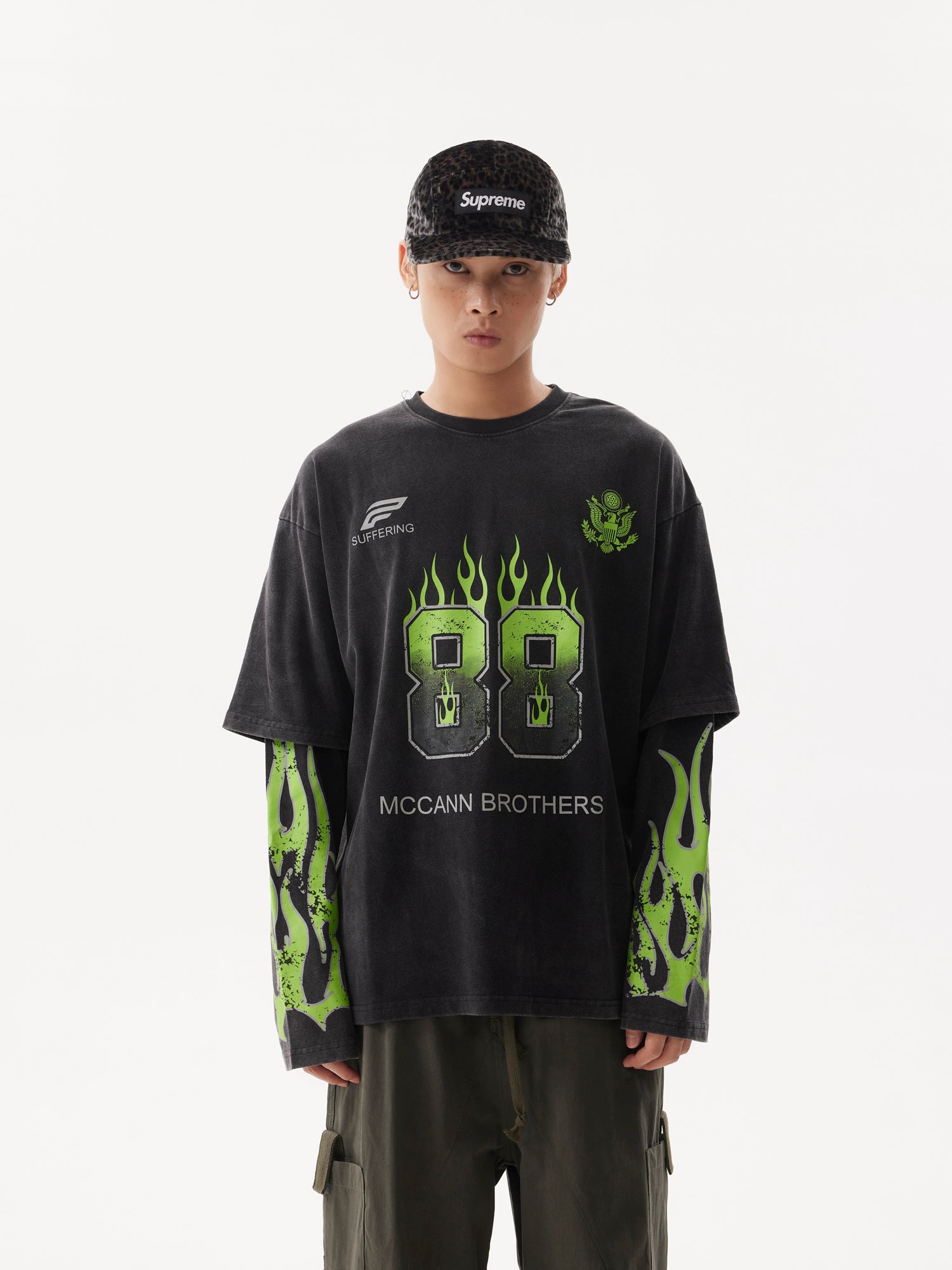 BTSG Flame Racing Fake Double Long Sleeve Tee