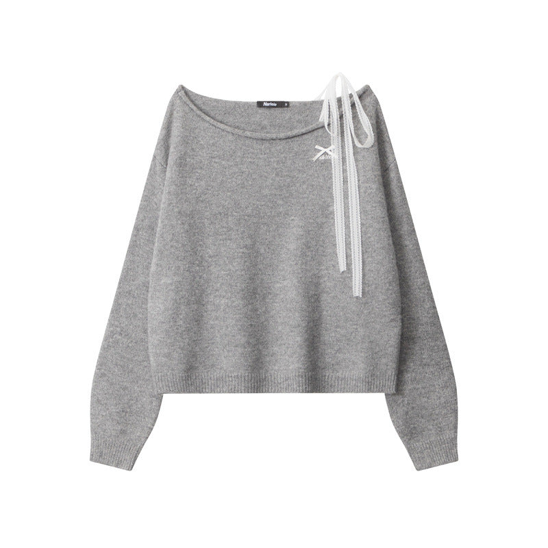 Nariele loose neckline streamer design cropped sweater