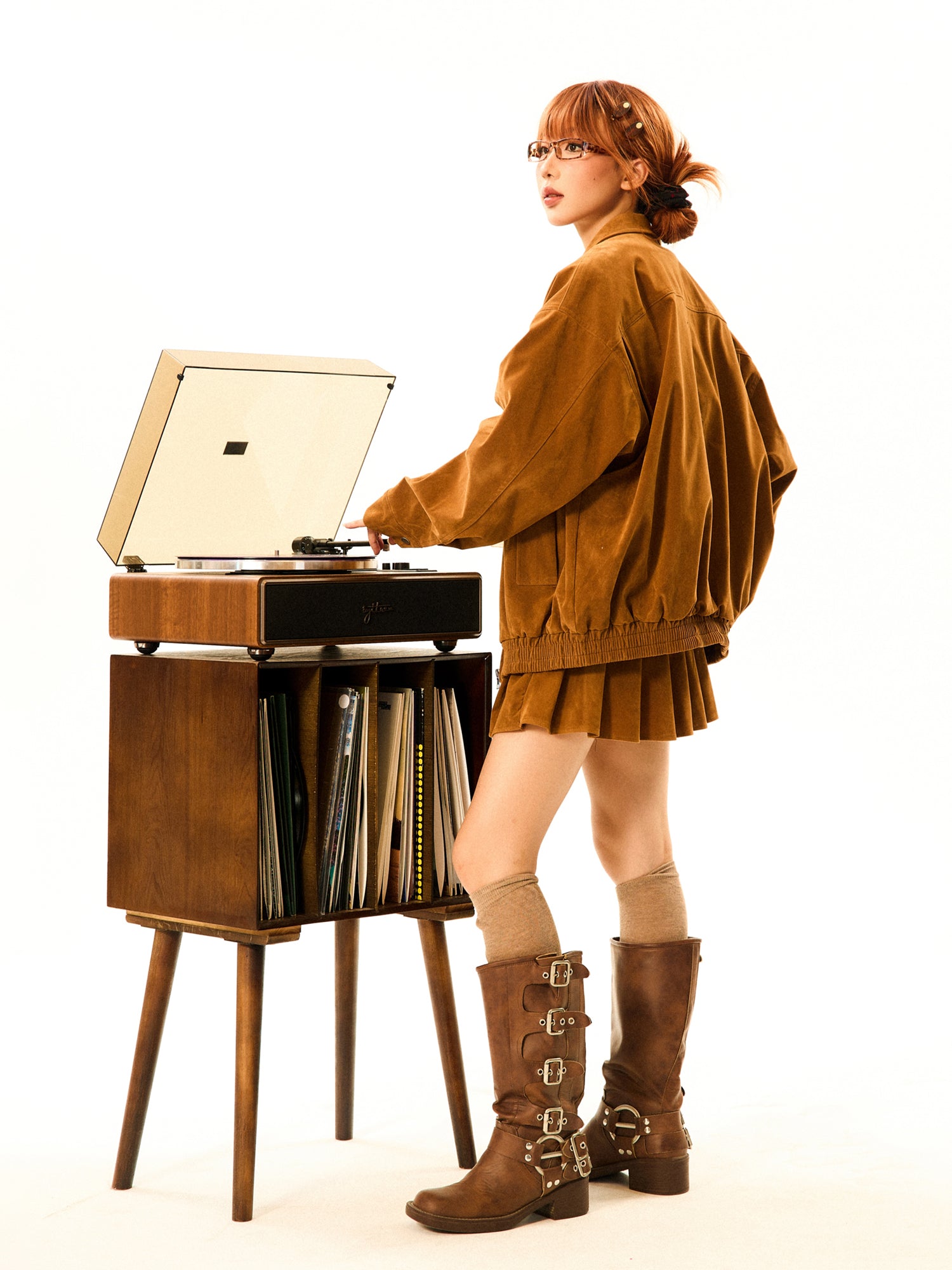 Mershier FEMALE BROWN SUEDE JACKET JACKET SKIRT SET