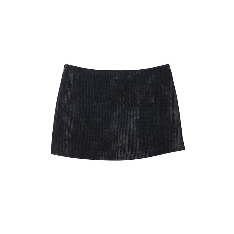 Nariele High Waist Slim Solid Corduroy Short Skirt