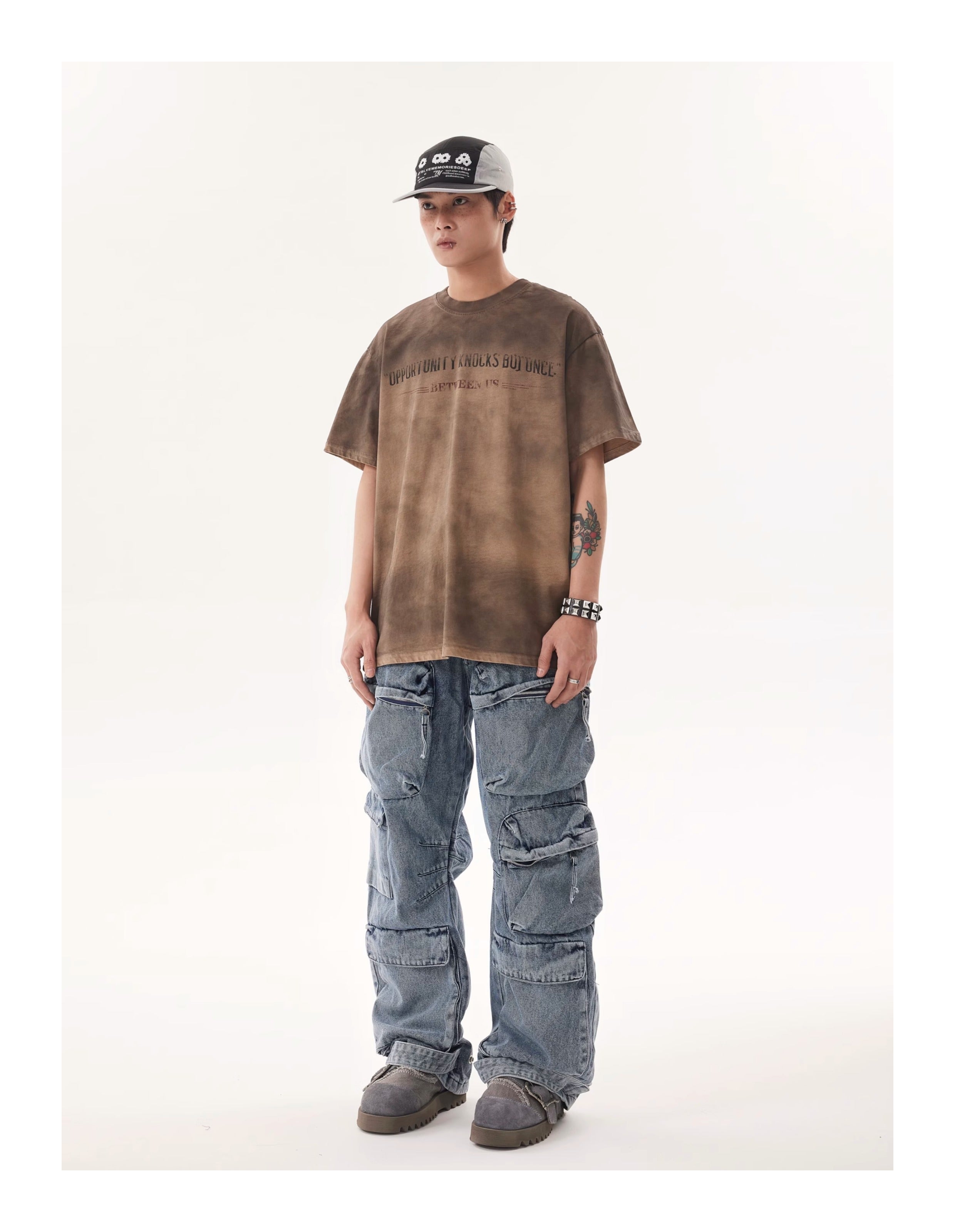 BTSG* Cargo Pants Washed Distressed Jeans