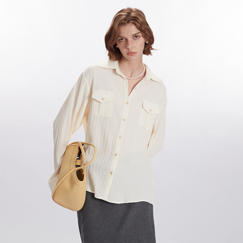 Nariele New Niche Elegant Roll-Neck Shirt Women's Loose Top Long Sleeve Design Shirts