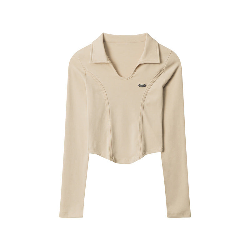 Nariele Long Sleeve T-Shirt Women's Fall New Polo Slim Curved Babes Crop Top
