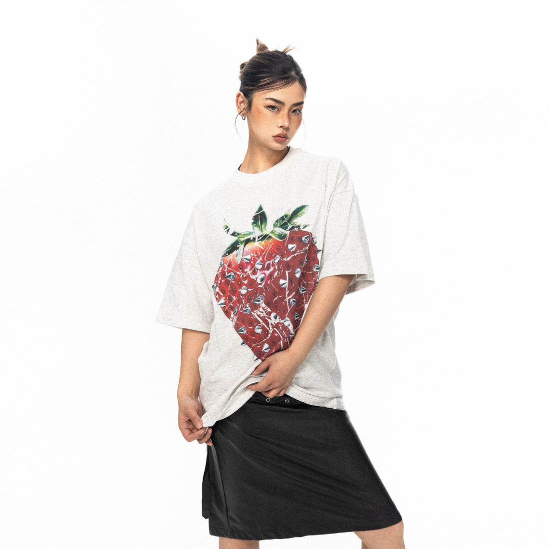 BLACKBB Trendy Niche Three-dimensional Strawberry Print Tee