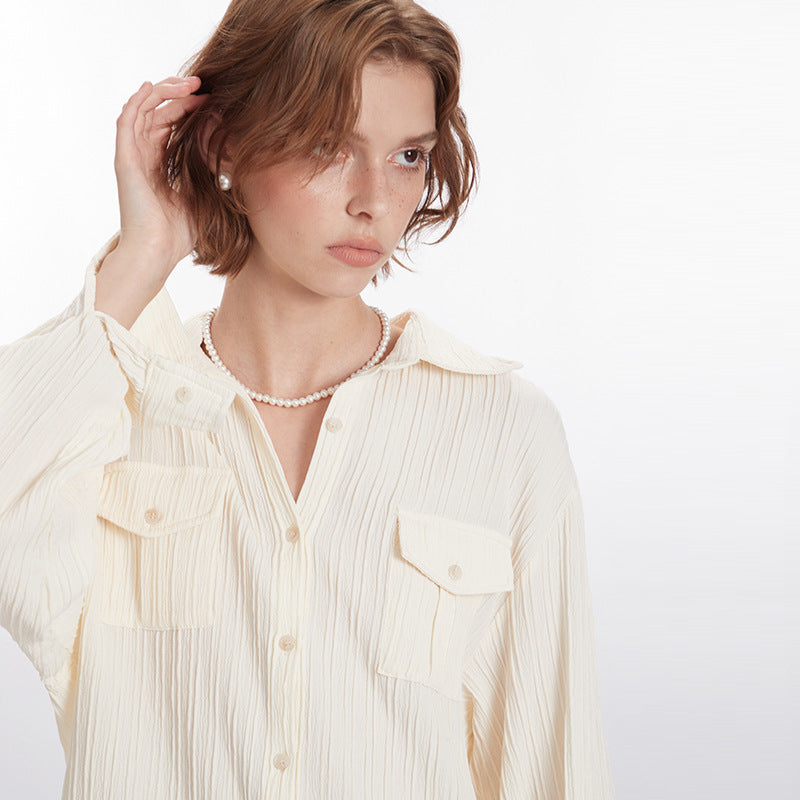 Nariele New Niche Elegant Roll-Neck Shirt Women's Loose Top Long Sleeve Design Shirts