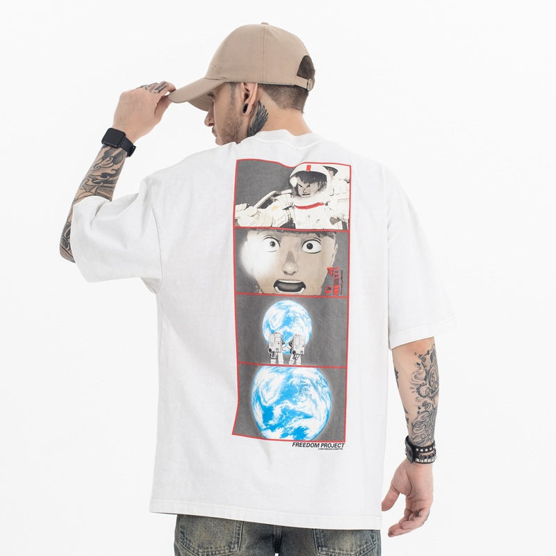 تي شيرت أمريكي بأكمام قصيرة مطبوع عليه رسوم كرتونية من SUP Akira