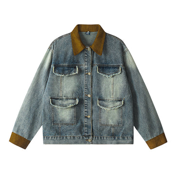 NERESUM denim jacket retro stitching design versatile student casual jackets