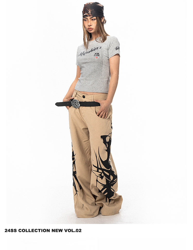 BLACKBB طباعة ميلينيال هوتي منخفضة الارتفاع السراويل واسعة الساق