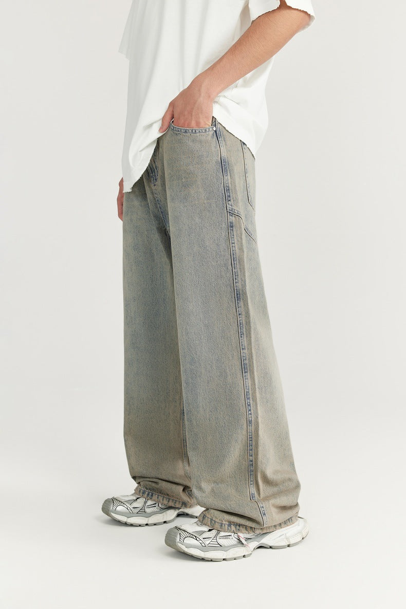 INF Light Blue Wash Cut Wide-leg Jeans