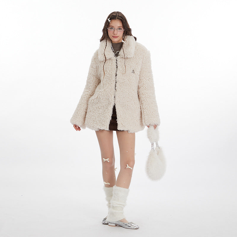 Nariele Puffy Wool Retro Solid Loose Cotton Jacket