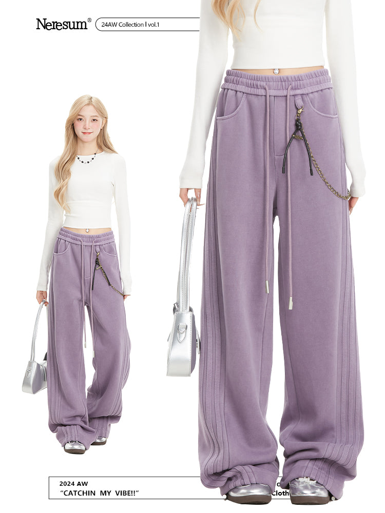 NERESUM Three-Bar Sweatpant Detachable Straight Leg Loose Casual Pants