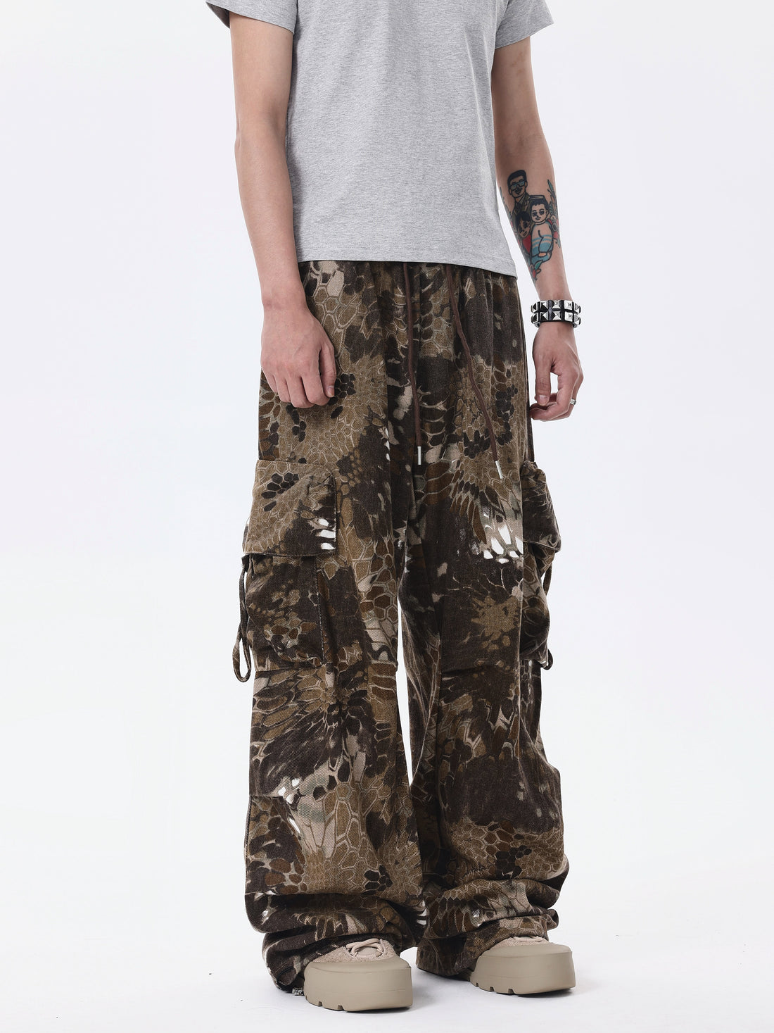 BTSG* American Retro Wasteland Snake Camouflage Multi-Pocket Cargo Pants