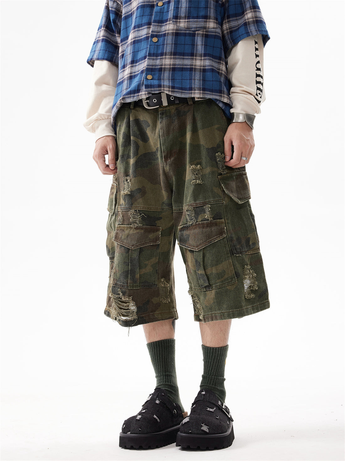 BTSG Camouflage Cropped Pants Cargo Shorts Tide