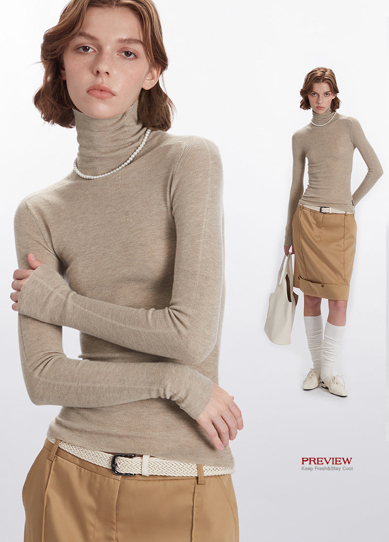 Nariele semi-high neck niche slim tight sweater knitwear