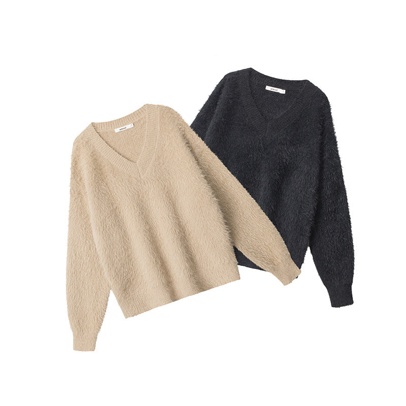 Nariele Trendy V Neck Loose Fluffy Knit Pullover Gentle Pullover Sweater