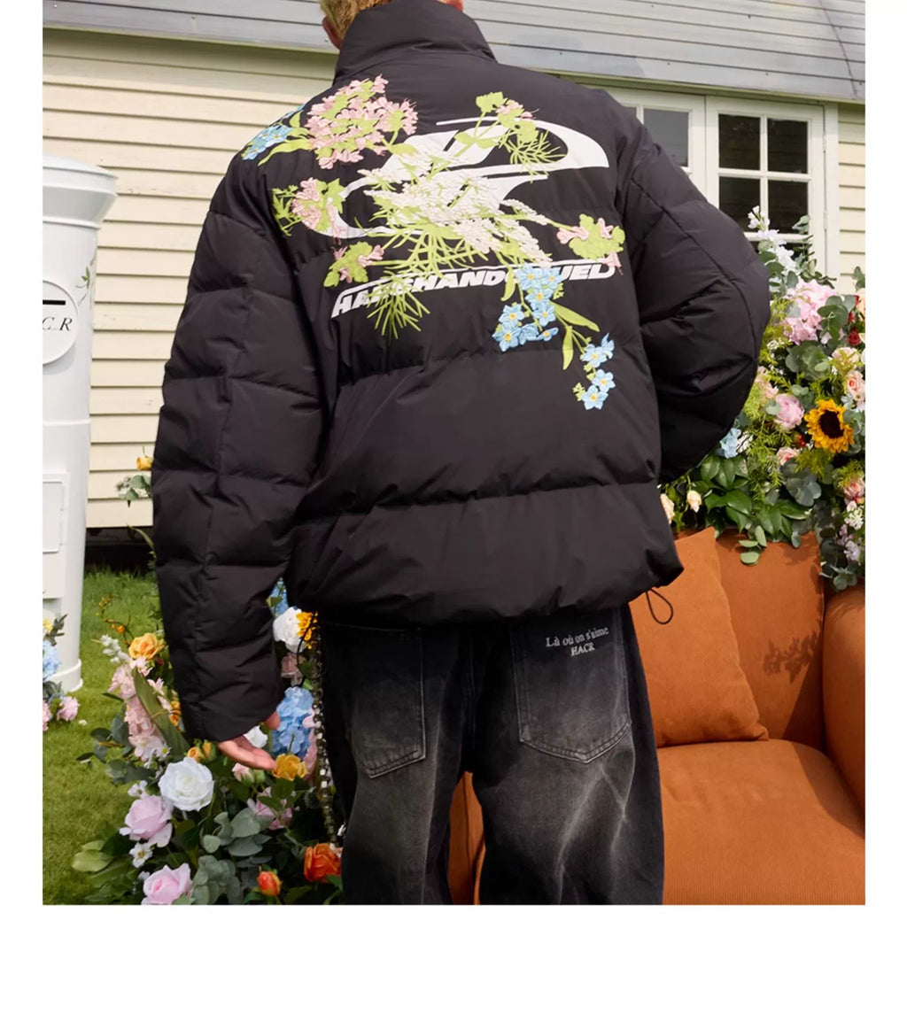 Harshandcruel Yoke Floral Embroidery Graphene Warm Bread Jacket