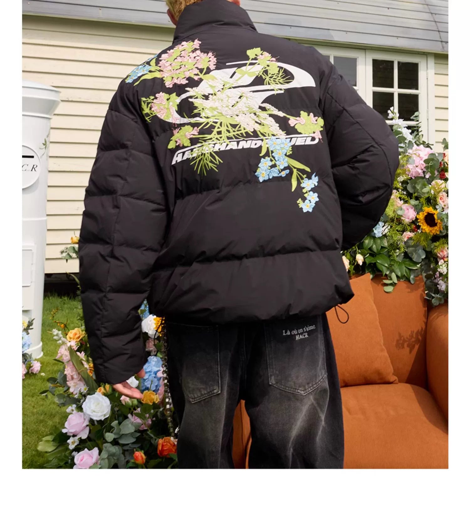 Harshandcruel Yoke Floral Embroidery Graphene Warm Bread Jacket