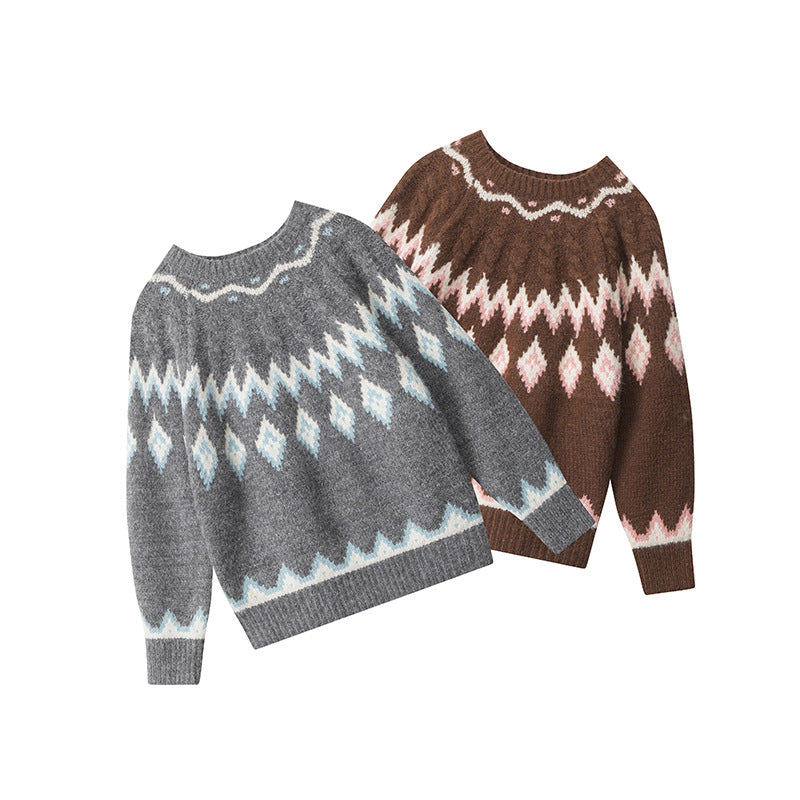 Nariele Fall/Winter crewneck sweater American vintage loose casual knitwear